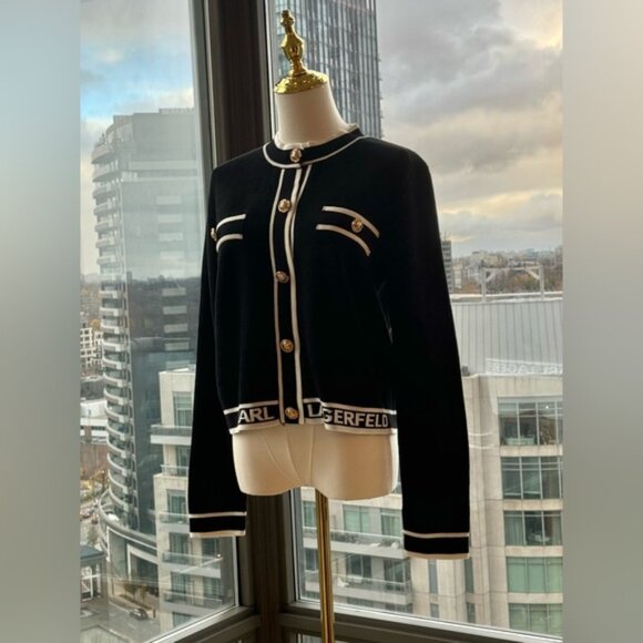 🆕 KARL LAGERFELD 🧿 NWT Classic Cardigan with Logo Embroidery & Buttons, Sz M - Picture 4 of 13